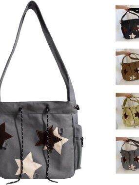 Y2K Star Canvas Messenger Bag, Cute Tote Bags Aesthetic, Small Shoulder Travel C